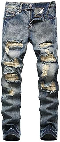 AITITIA Mens Ripped Regular Fit Jeans Statement