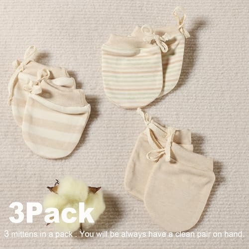 MOMSMENU Newborn Mittens 3 Pack Organic Cotton No Scratch