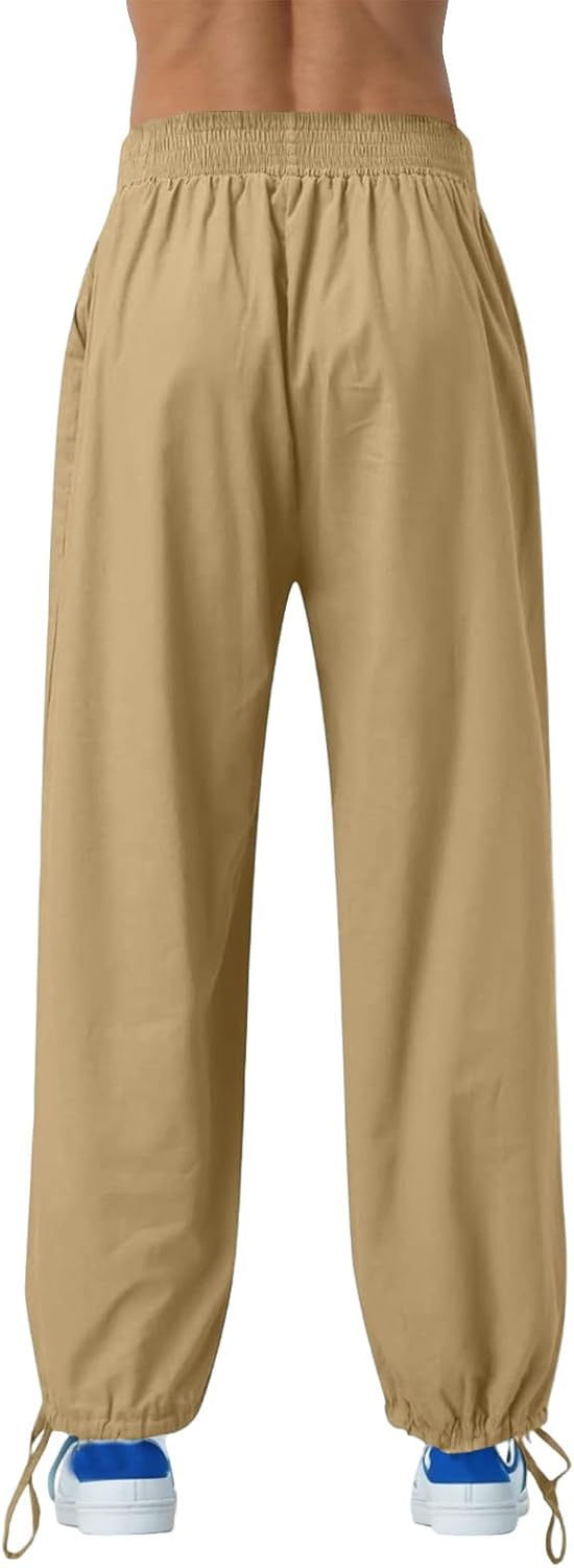 WENKOMG1 Mens Breathable Linen Ankle Length Pants