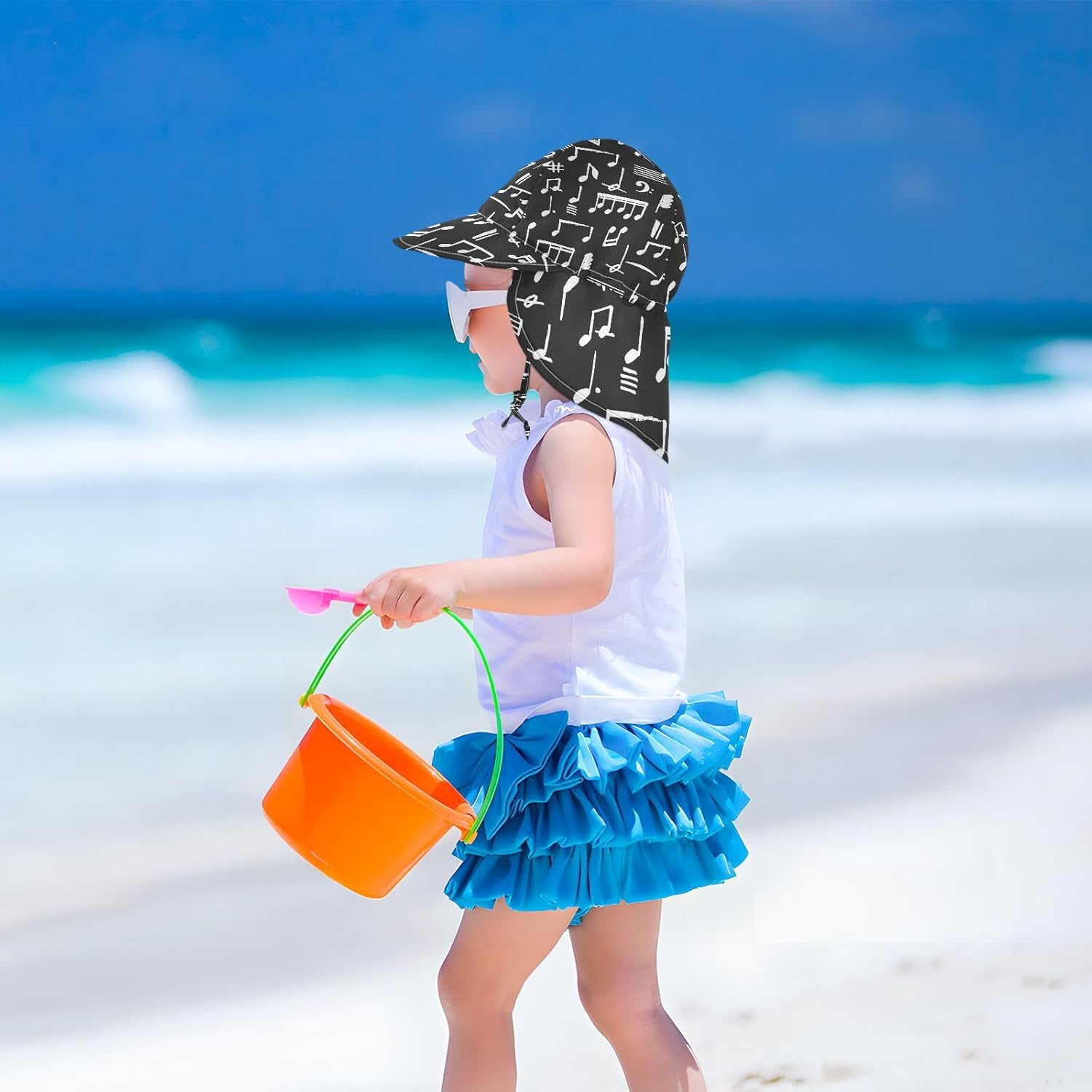 Adjustable Toddler Sun Hat with Music Notes Design