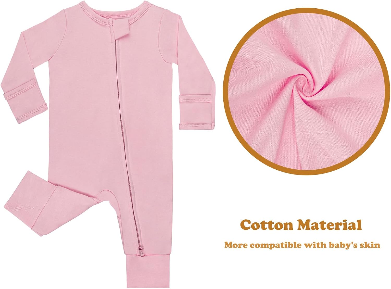 GIUBY 100 Cotton Sleepers Pajamas for Baby with Zipper and Mittens