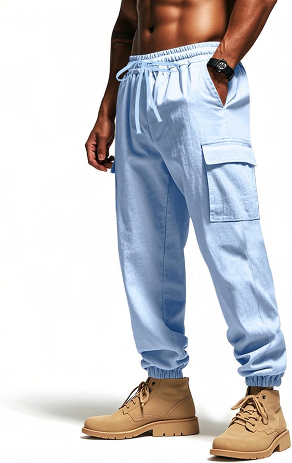 Mens Elastic Waist Cargo Pants