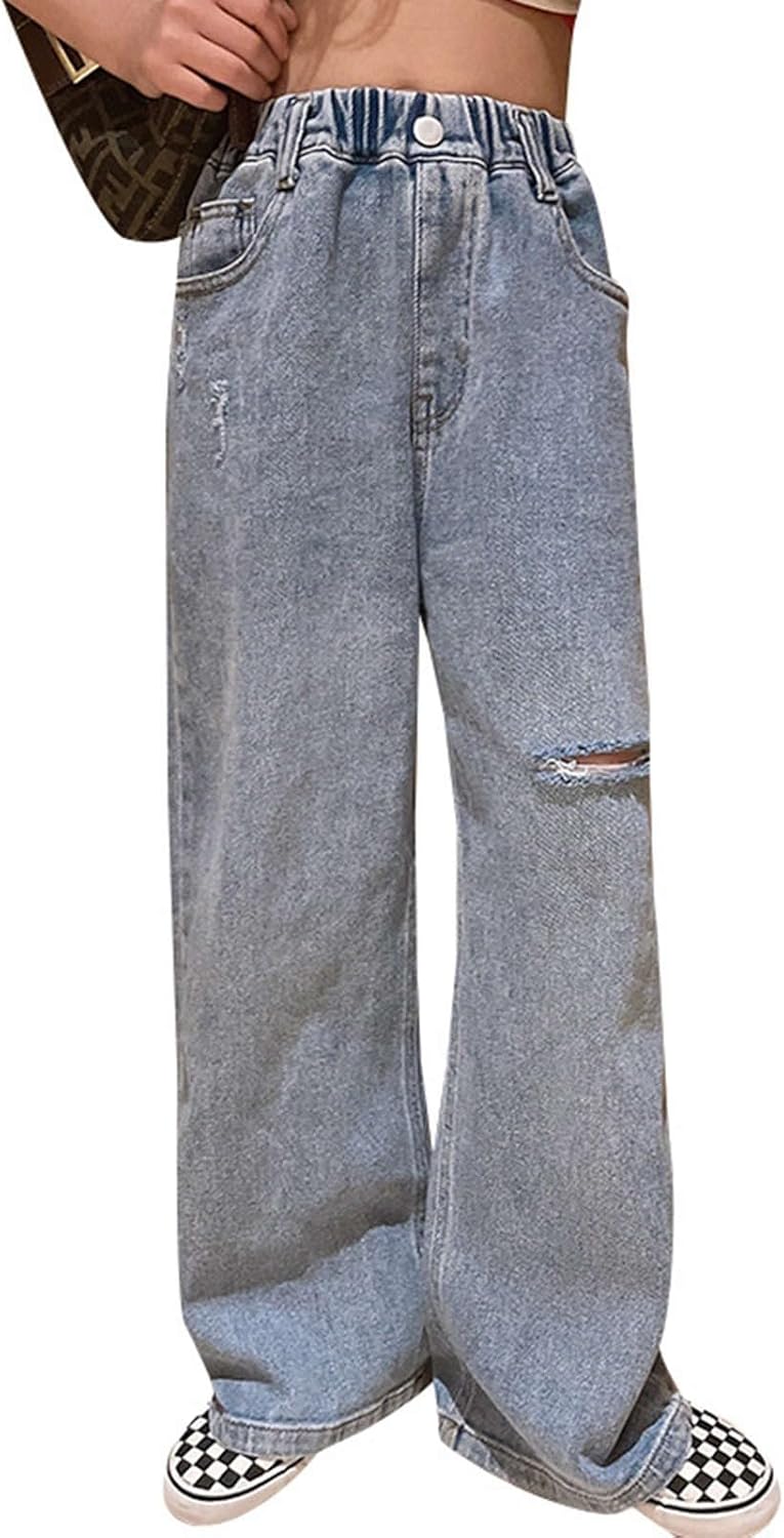 Ripped Wide Leg Jean for Toddler Girls Soft and Comfy Distressed Design