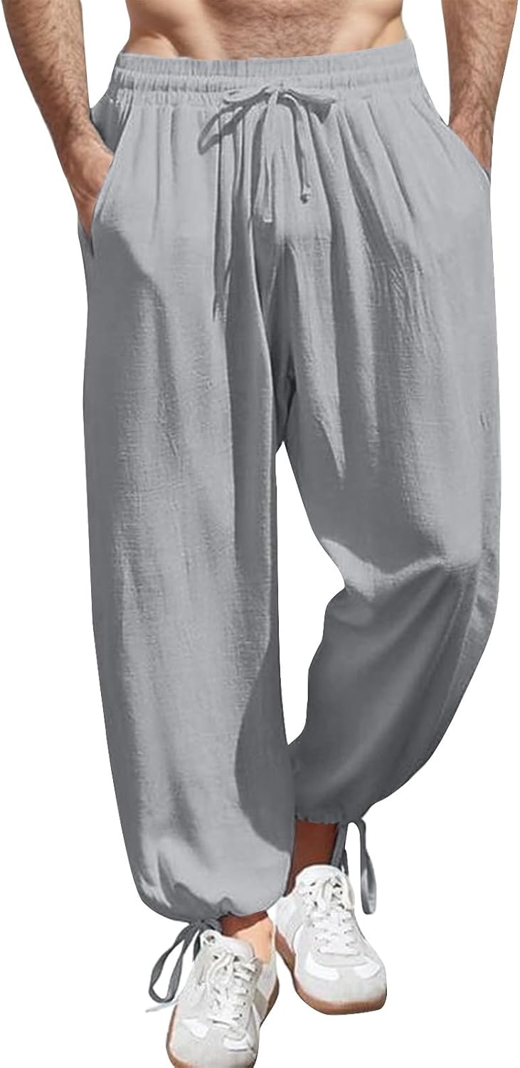 Premium Cotton Linen Pants for Men Elastic Waist