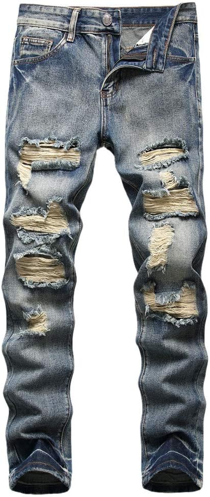 AITITIA Mens Ripped Regular Fit Jeans Statement