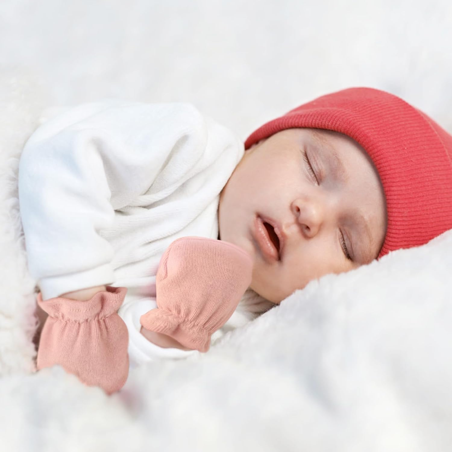 DRESHOW Organic Cotton No Scratch mittens for Babies