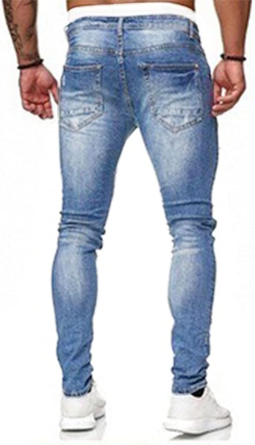 HUNGSON Mens Blue Ripped Slim Fit Jeans
