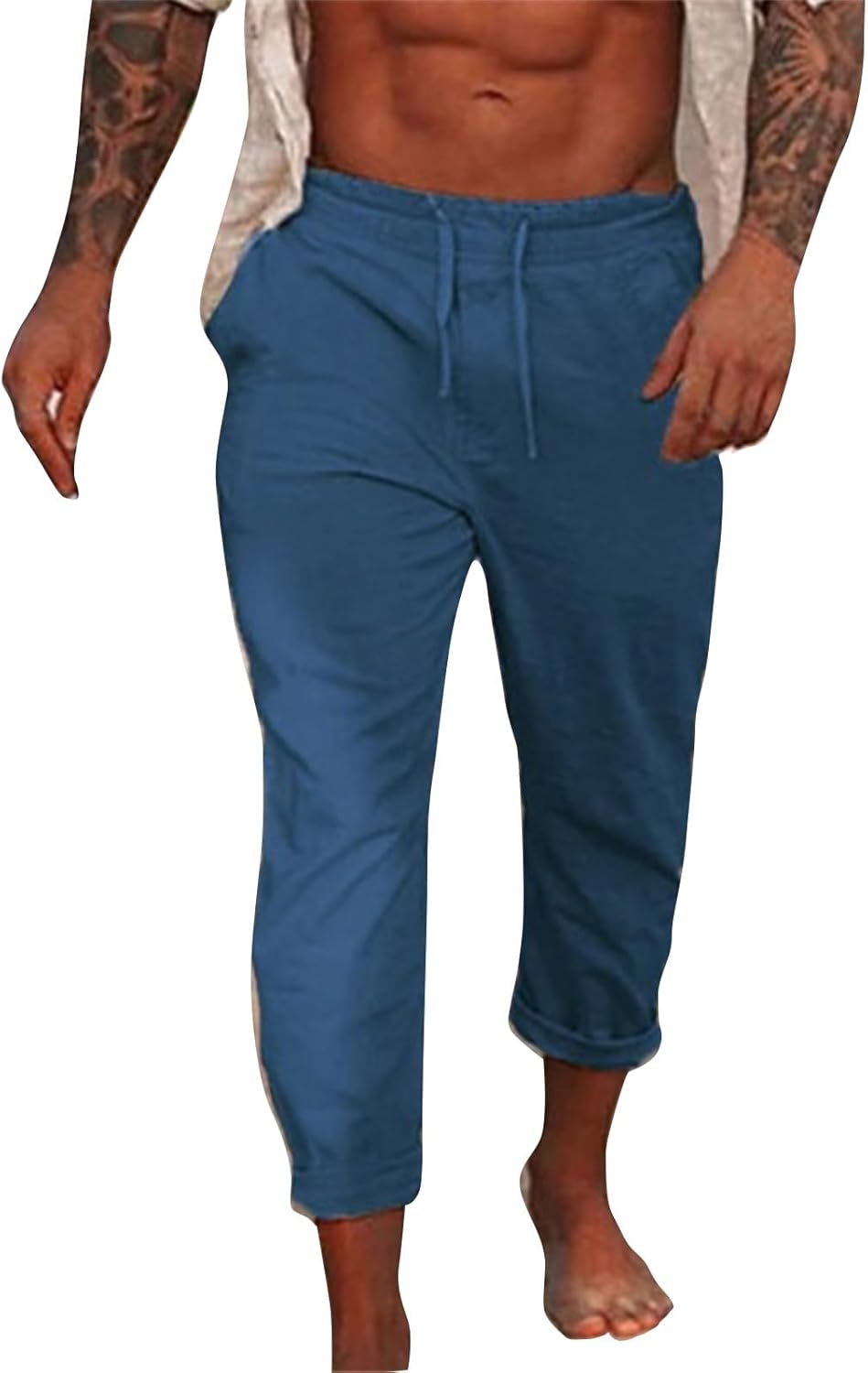 Elastic Waist Cotton Linen Pants for Men