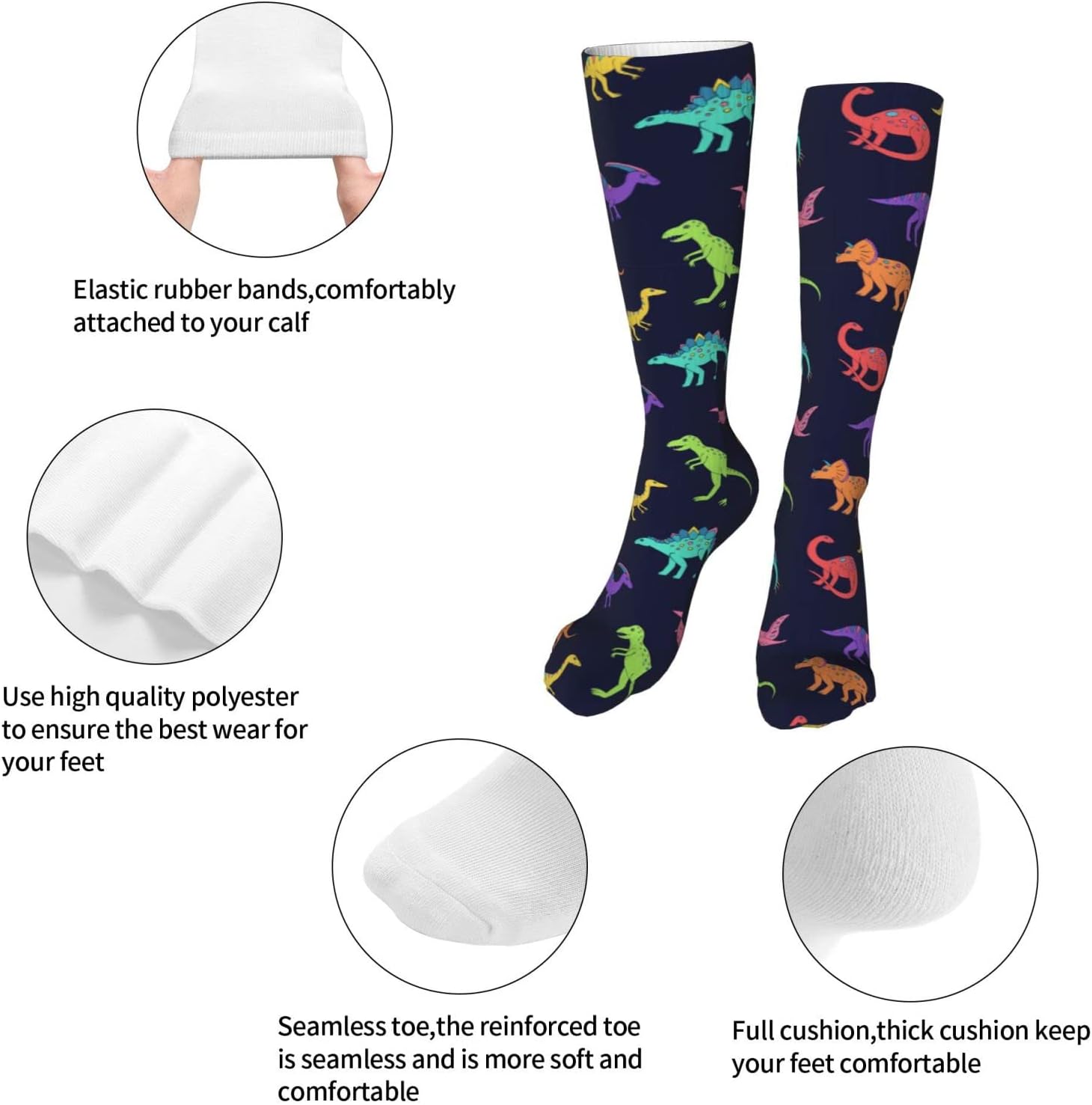 Sketch Dinosaur Knee High Kids Soccer Socks