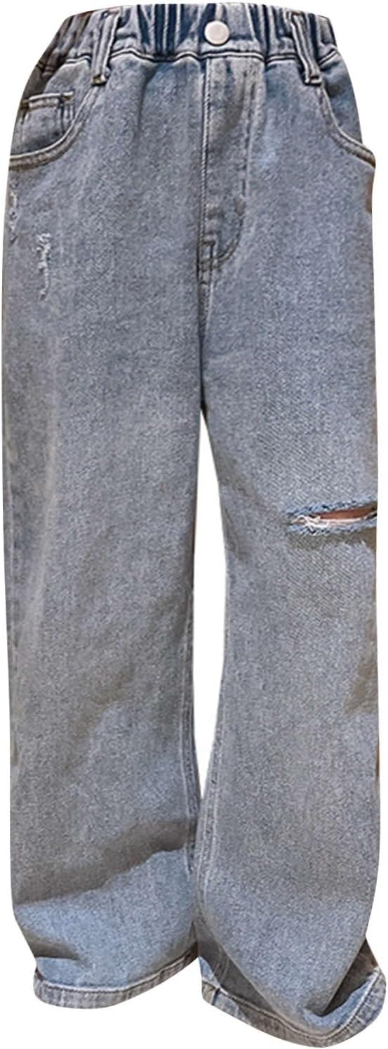 Ripped Wide Leg Jean for Toddler Girls Soft and Comfy Distressed Design