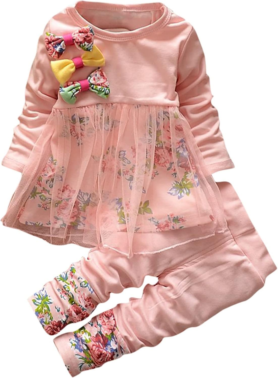 Floral Mesh Baby Girls Romper with Pants