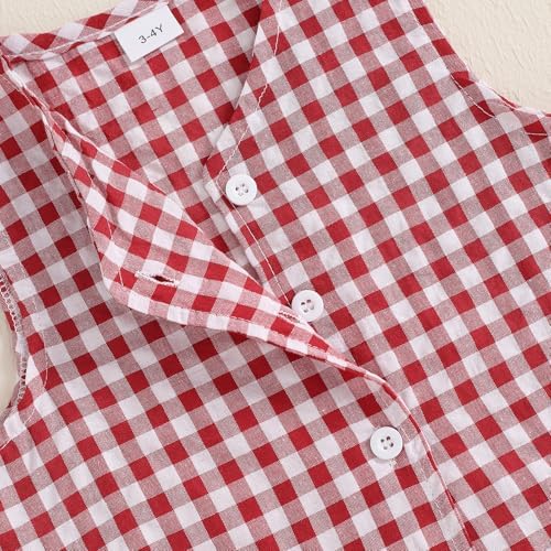 Emmababy Plaid Toddler Girl V-Neck Crop Blazer Vest Wide Leg Pants Set