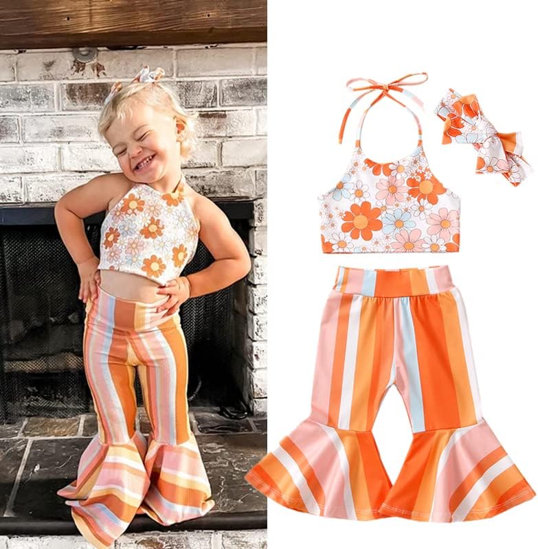Kupretty Baby Girl Summer Crop Top Bell Bottoms Set