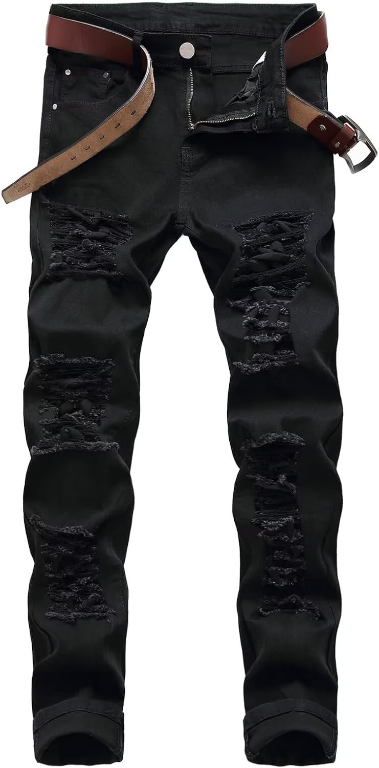 Mens Slim Ripped Skinny Jeans Distressed Design