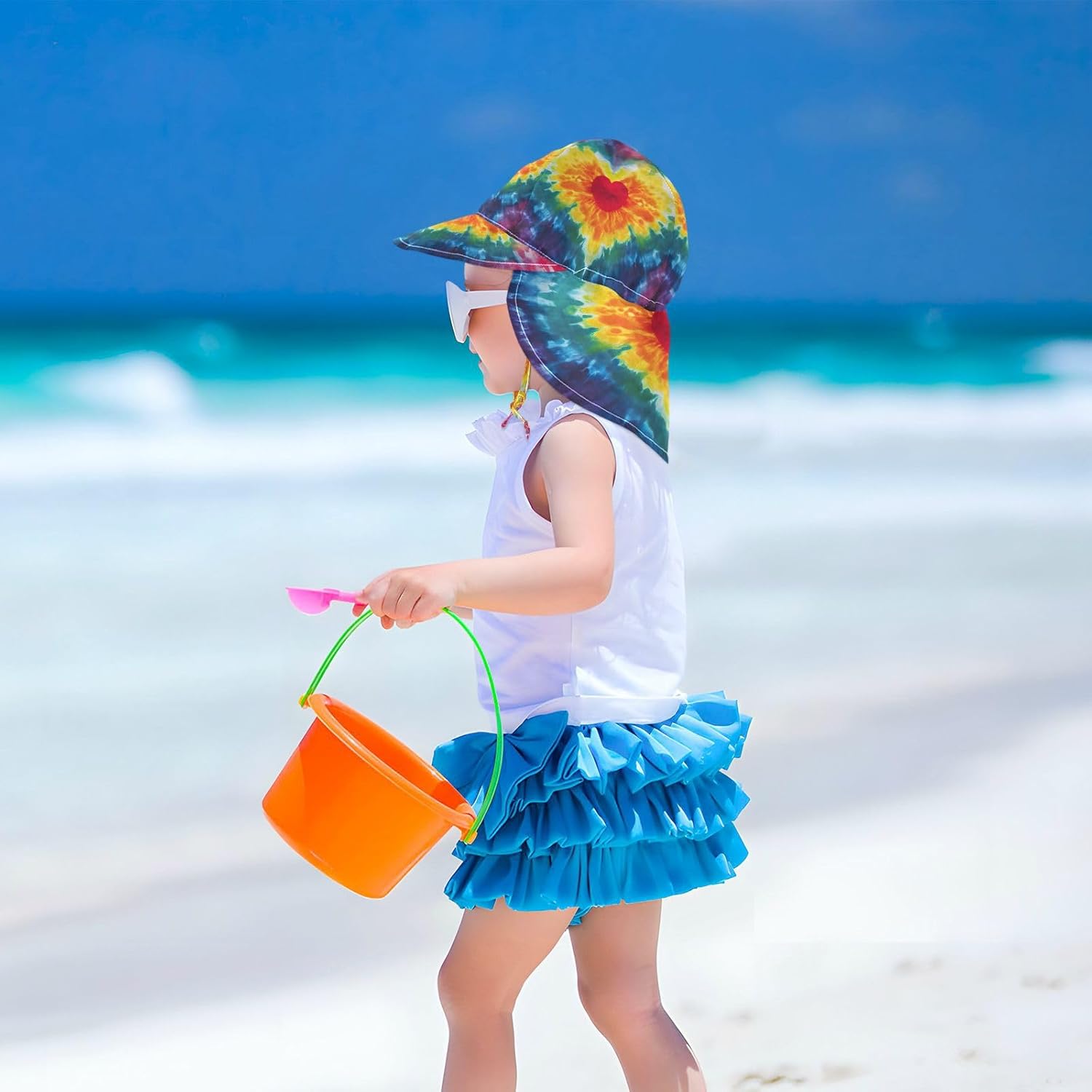 Emelivor Tie Dye Heart Baby Sun Hat 50 UPF Protection