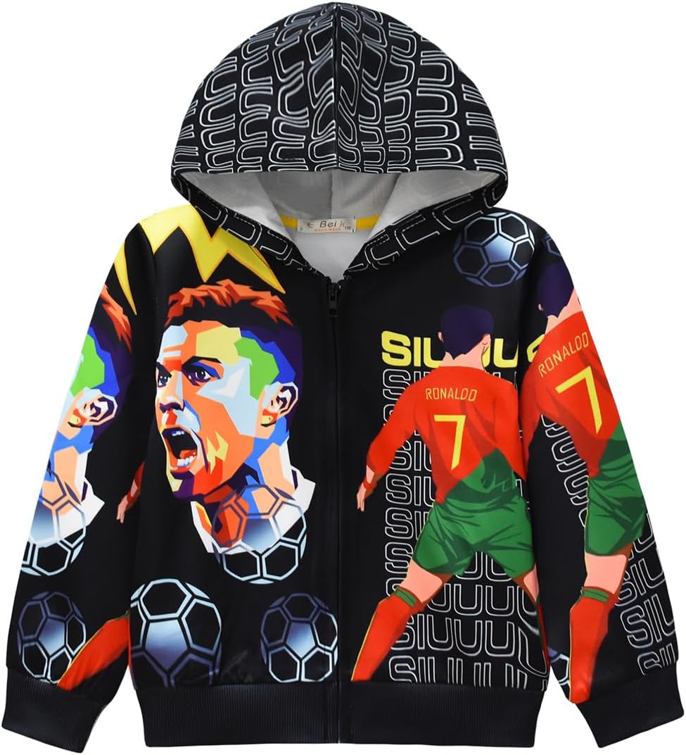 Kids Boys Zipper Hoodie Pullover Sports Star Cartoon 5-13Y