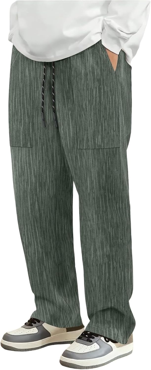 Mens Pique Corduroy Pants Casual Bark Pattern Looser Fit