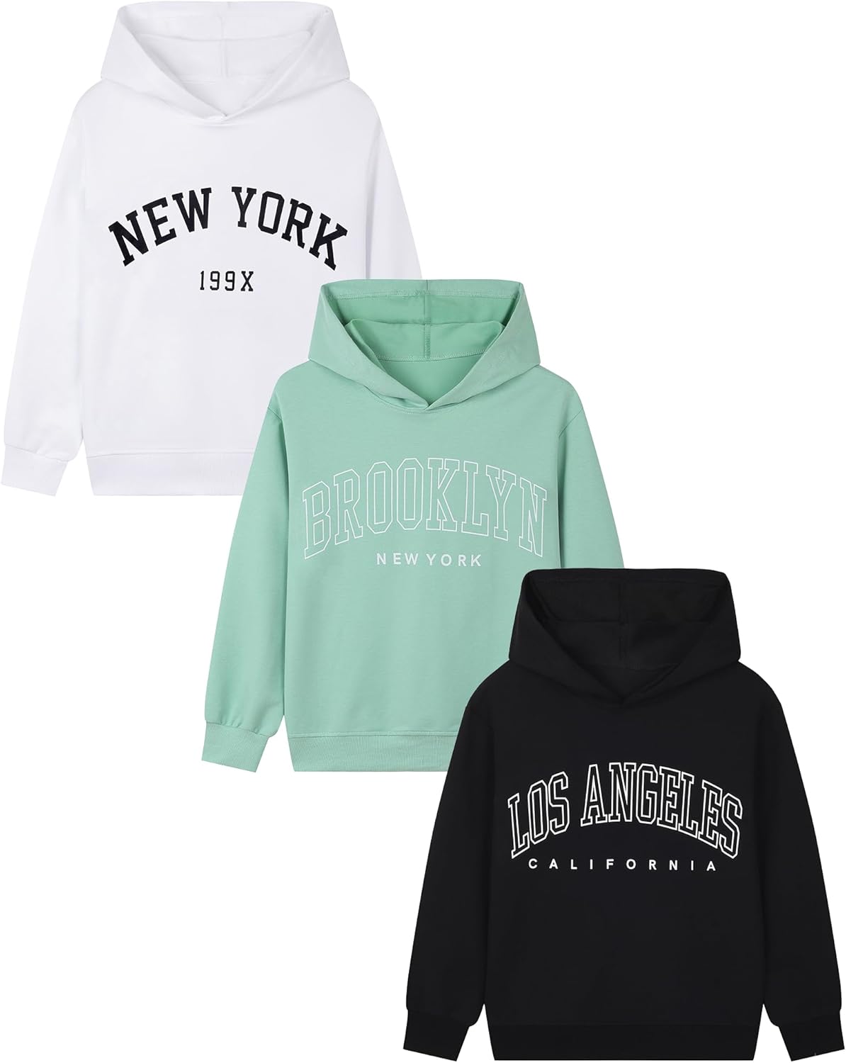 EXARUS 3 Pack Boys Hoodie Letter Print Sweatshirt Kids Graphic Long Sleeve
