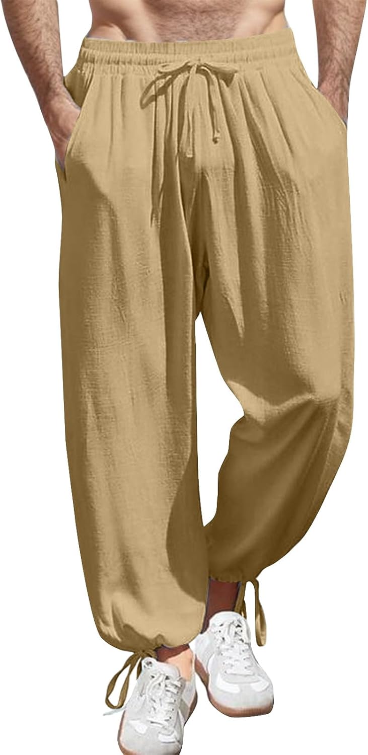 WENKOMG1 Mens Breathable Linen Ankle Length Pants