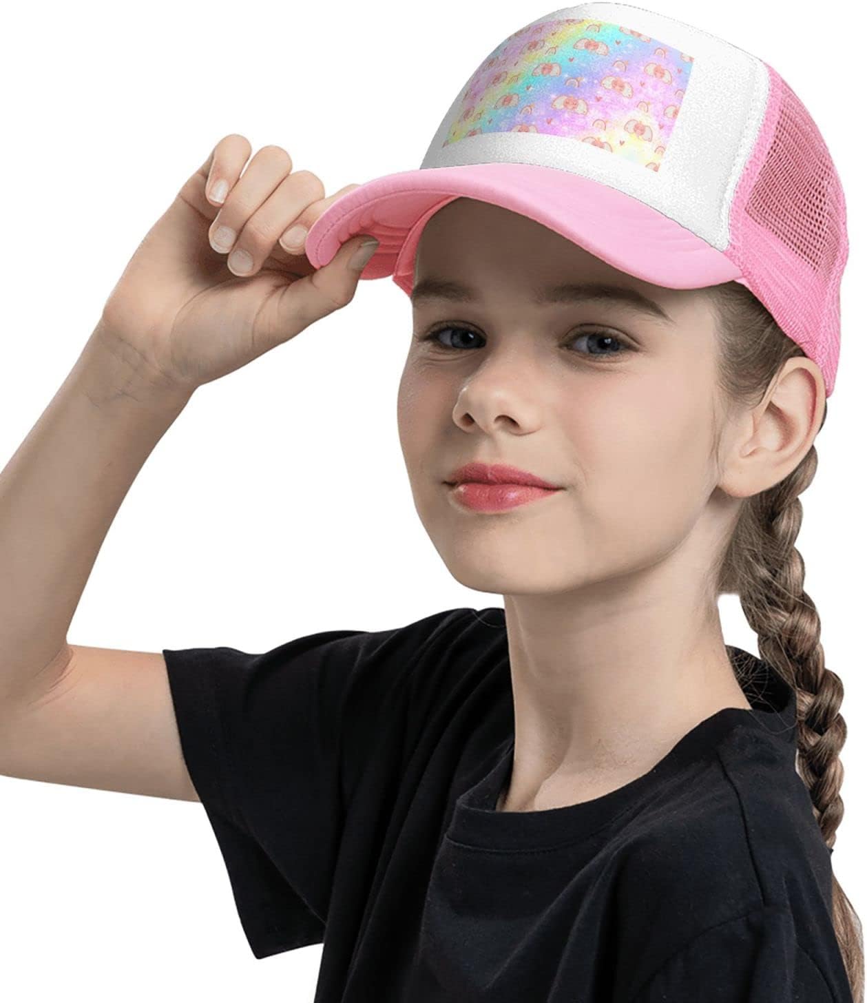 Stylish Adjustable Baseball Hat for Kids Ages 4-10 Pink Elephant Design