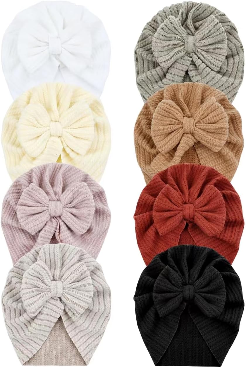 8-Piece Baby Turban Hats with Big Bow for Girls Boys