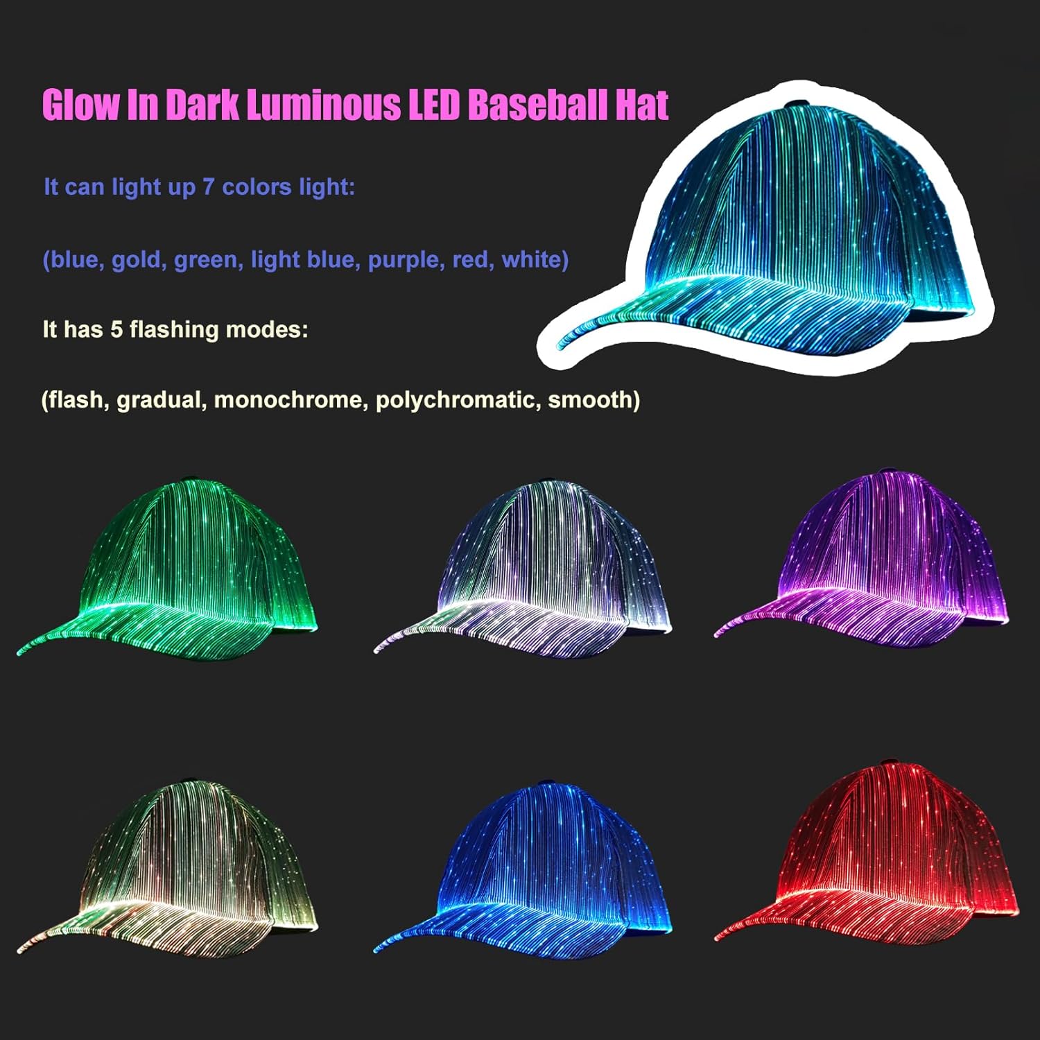 Glowing LED Baseball Cap for Kids