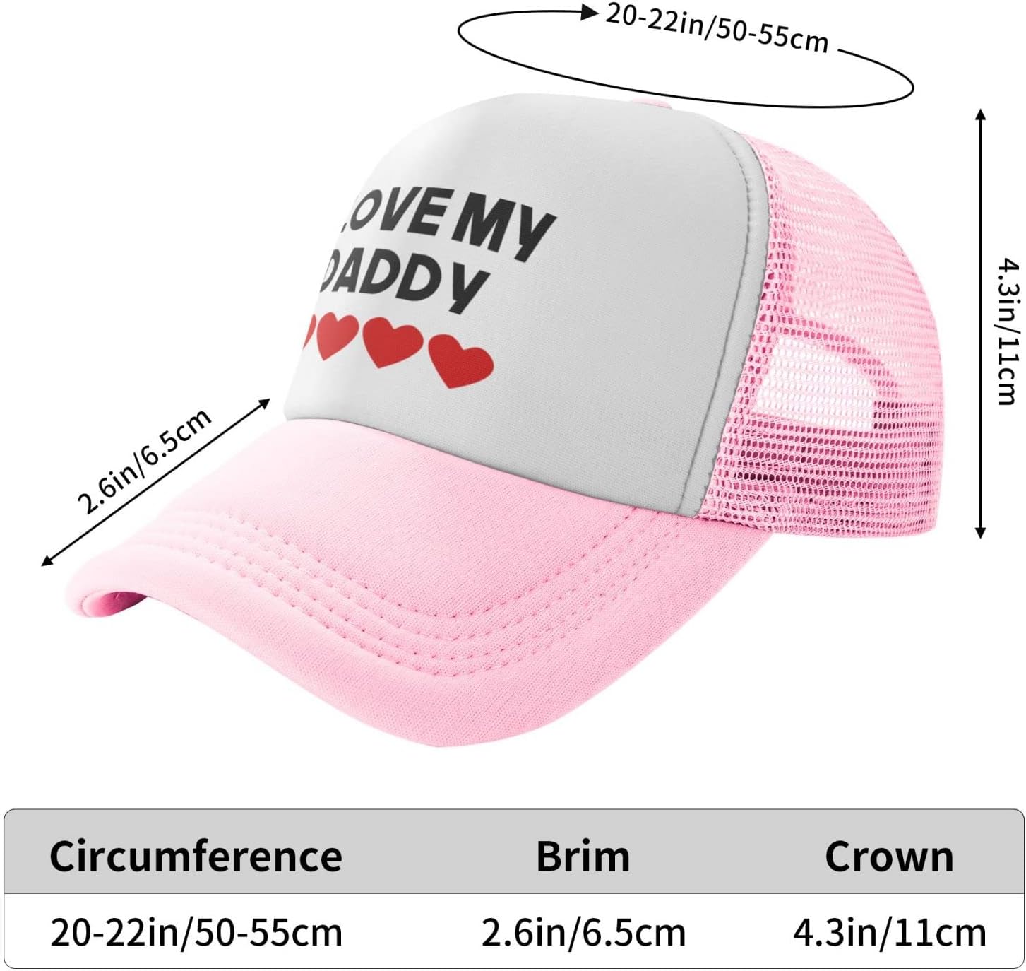 KATAKU Heart I Love My Daddy Toddler Mesh Baseball Cap Pink Summer Fun