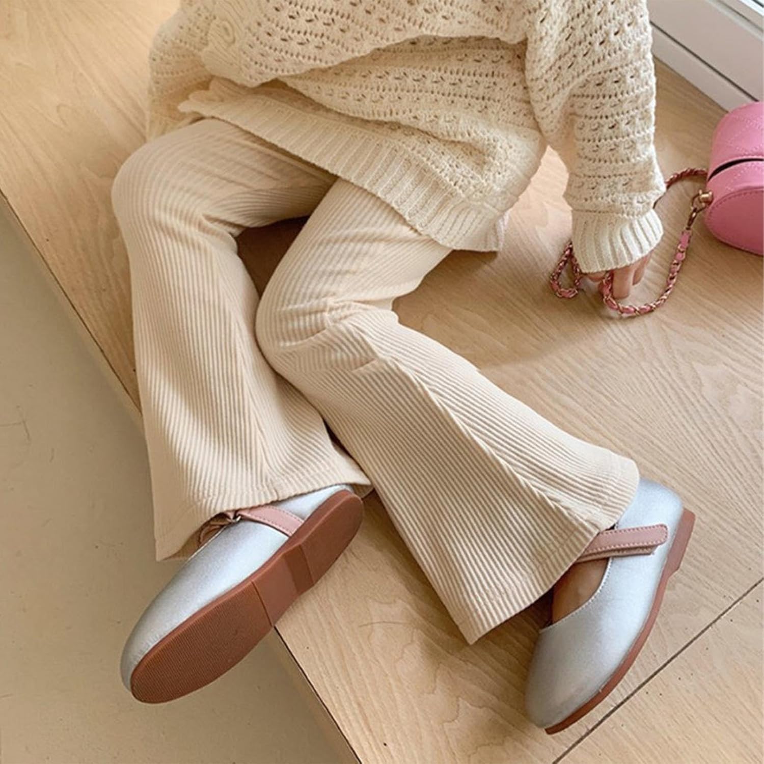Comfortable Toned Toddler Girls Flared Pants Wide Leg Ribbed Trousers