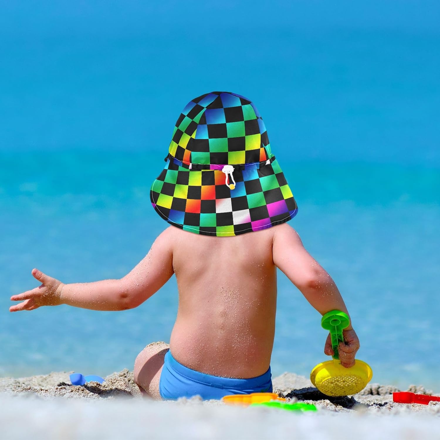 Rainbow Checkers Design Bucket Hat for Kids