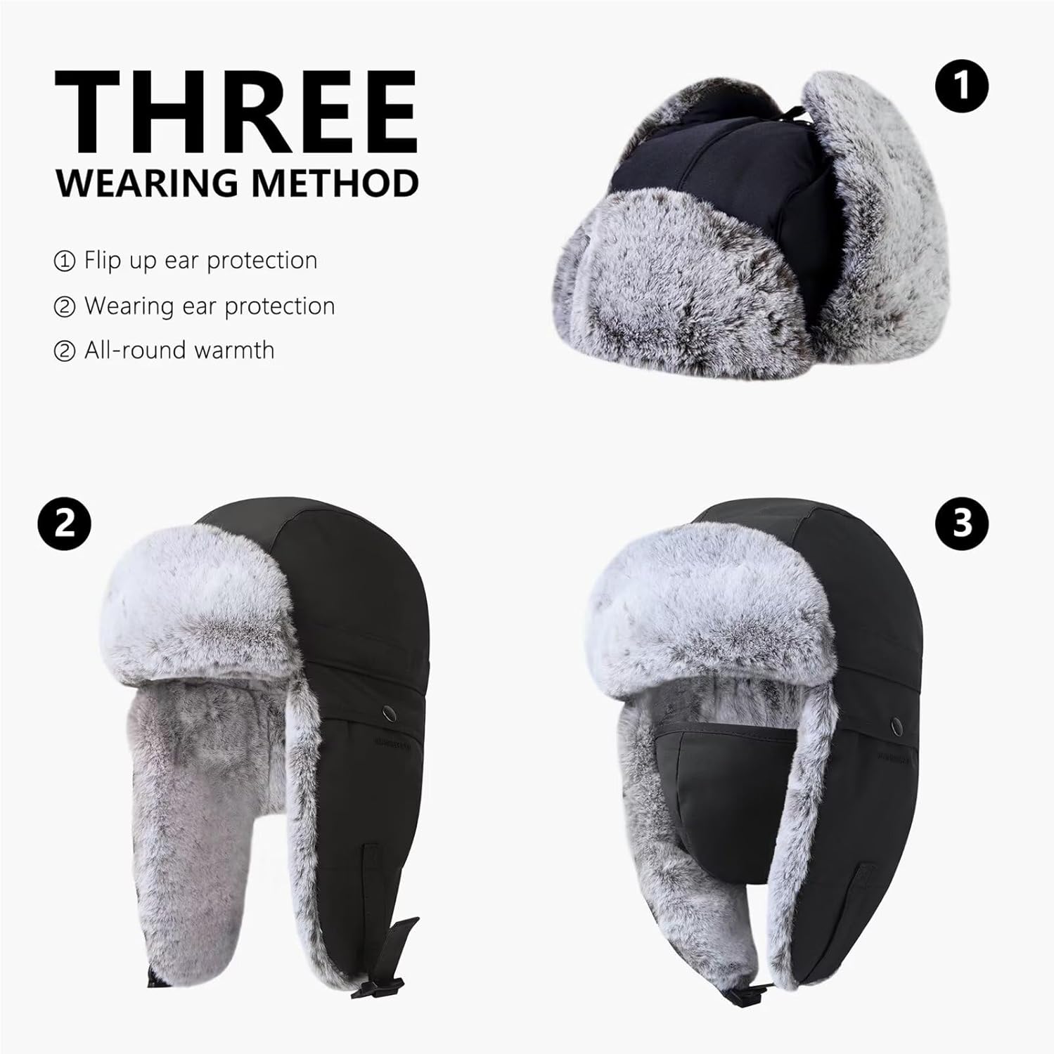 Warm Winter Trapper Hat with Insulated Ear Flaps and Chin Strap