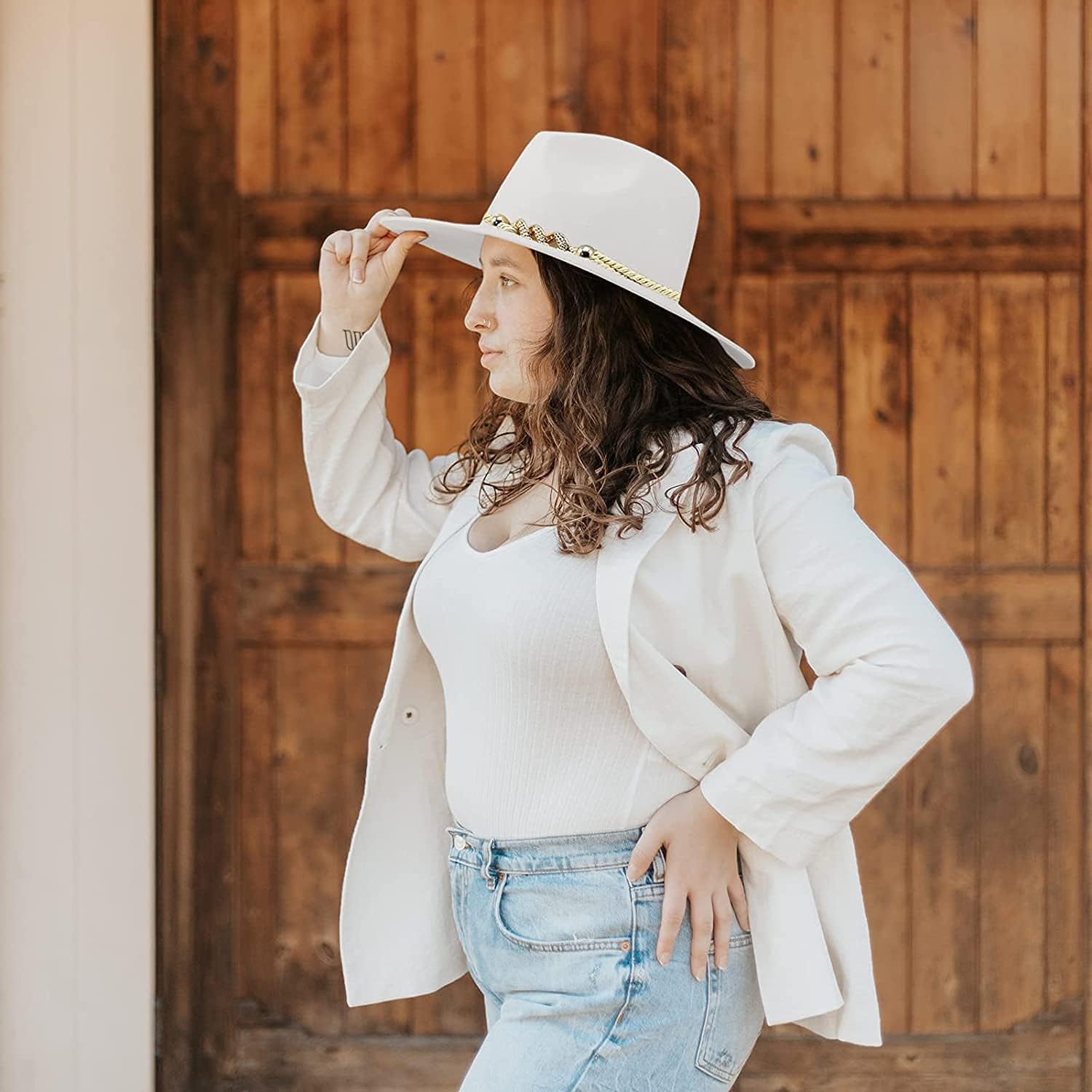 Classic Wide Brim Western Cowboy Hat - Unisex White Perfect for Women Men