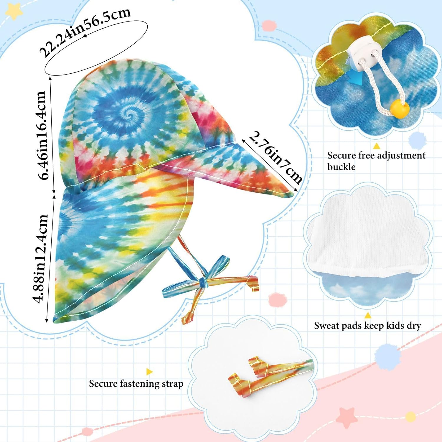 Emelivor Rainbow Tie Dye Spiral Baby Sun Hat