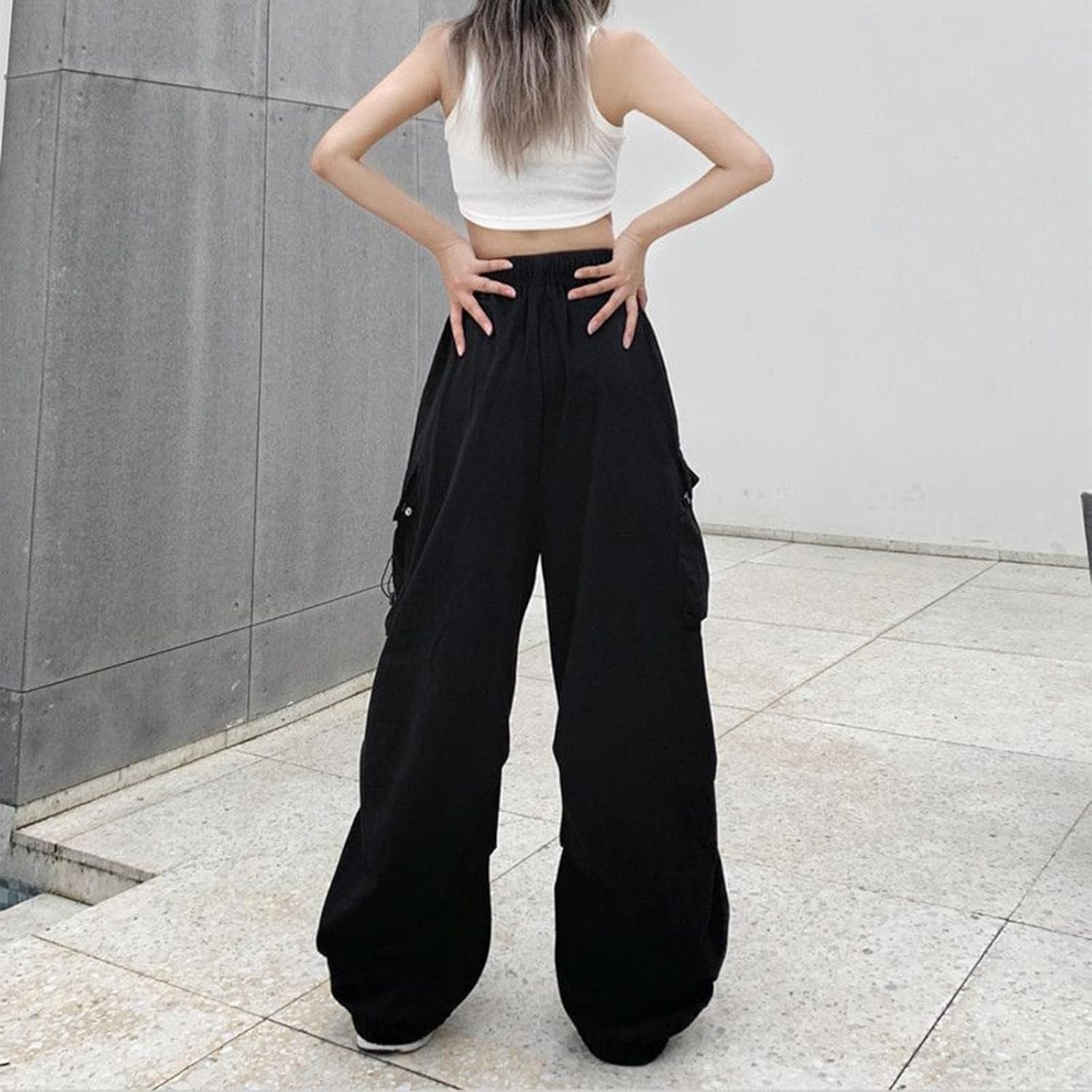 High Waist Women Cargo Pants Plus Size Wide Leg Drawstring