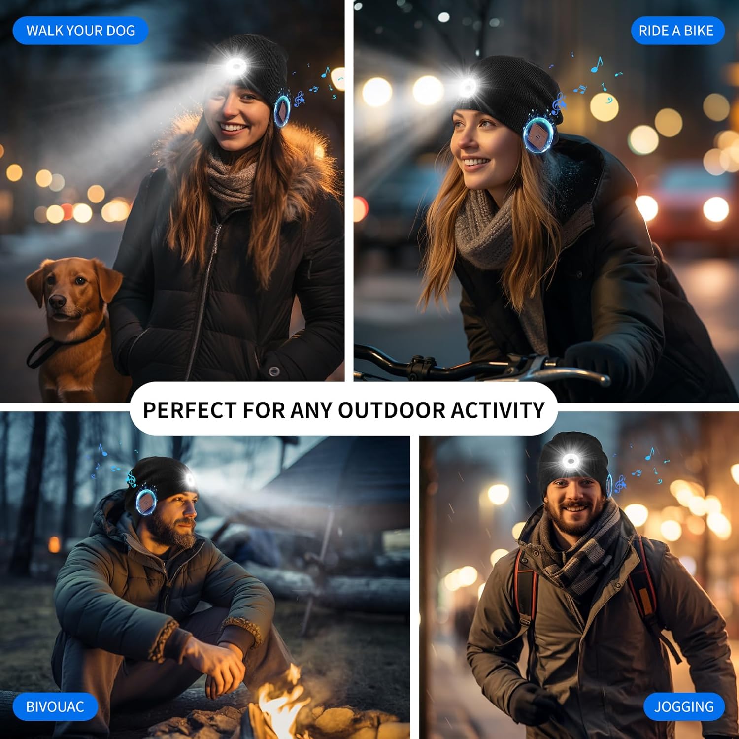 Mood Pie Bluetooth Beanie with Light Music Headlamp Built-in Speaker Mic