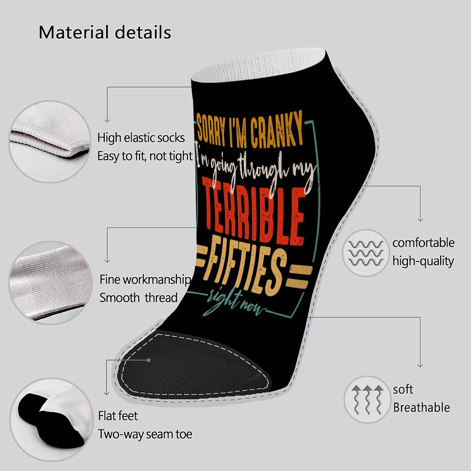 Funny 50s-Themed No-Show Socks for Men