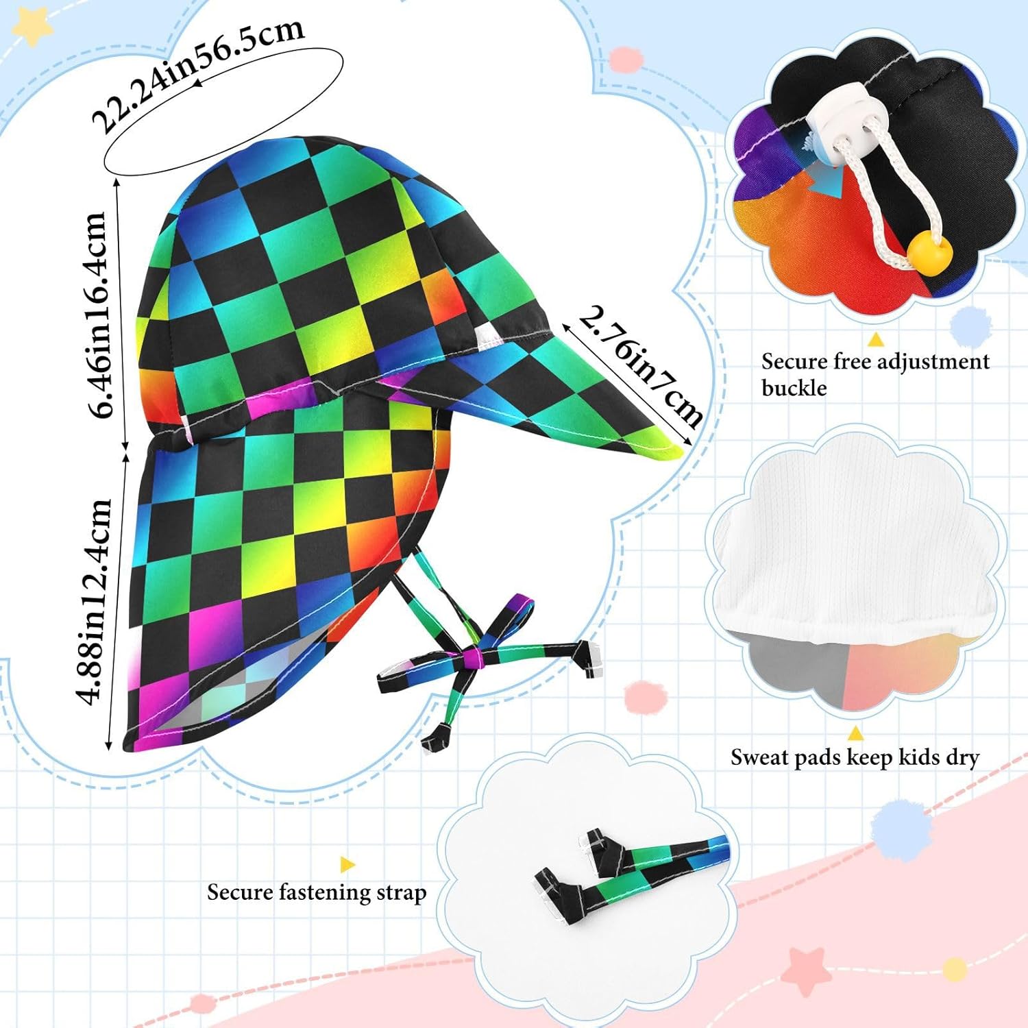 Rainbow Checkers Design Bucket Hat for Kids