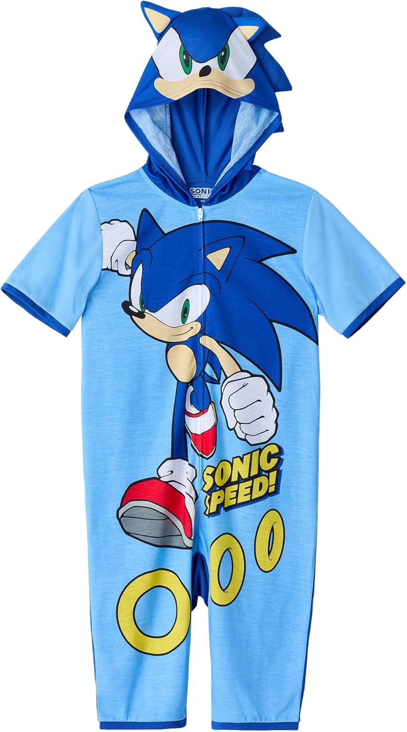 Sonic The Hedgehog Kids Onesie Pajamas - Zip Up Hooded Blanket Sleeper