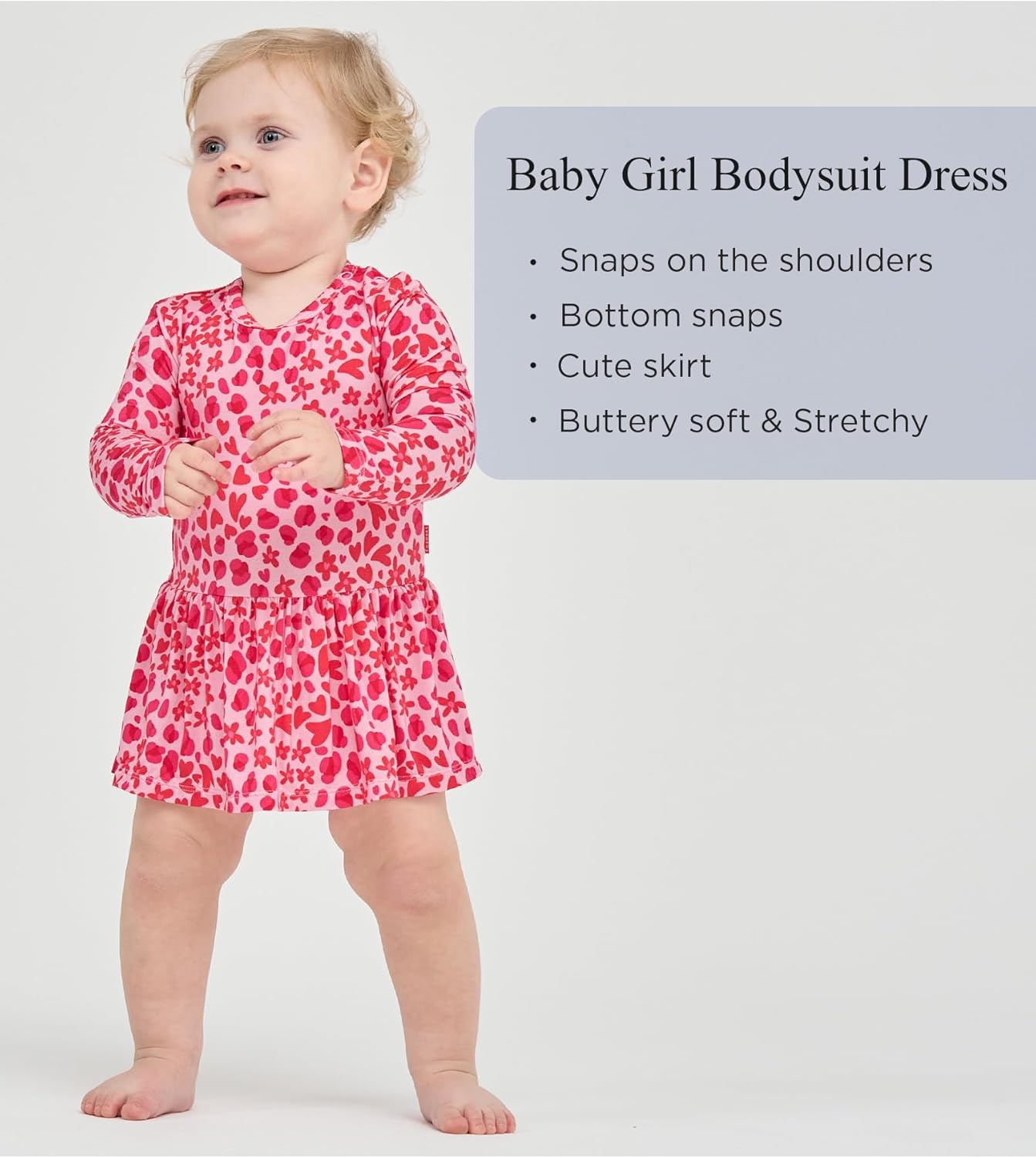 EASWEET Baby Girl Bodysuit Dress - Bamboo Viscose Long Sleeve Romper for Infants
