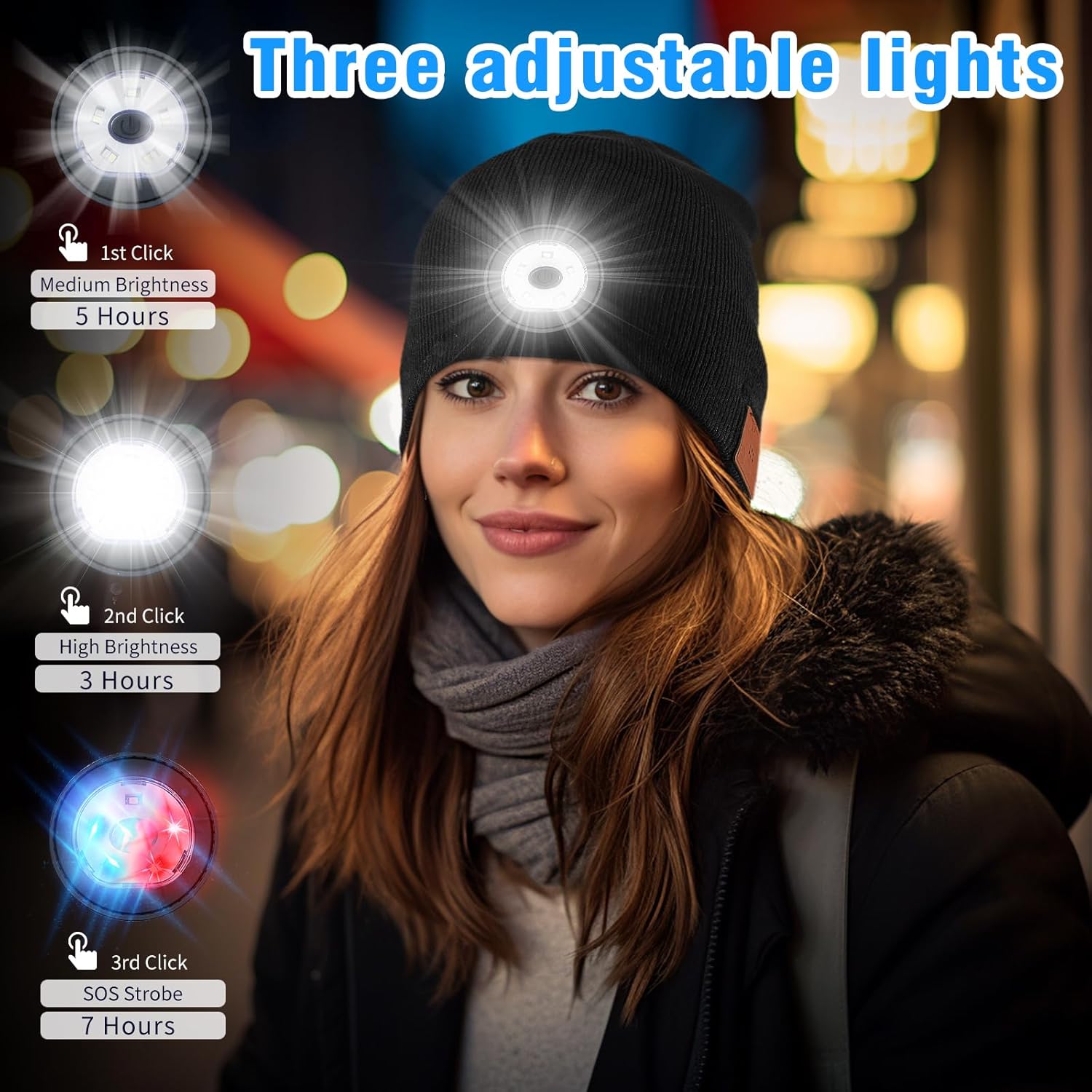 Mood Pie Bluetooth Beanie with Light Music Headlamp Built-in Speaker Mic