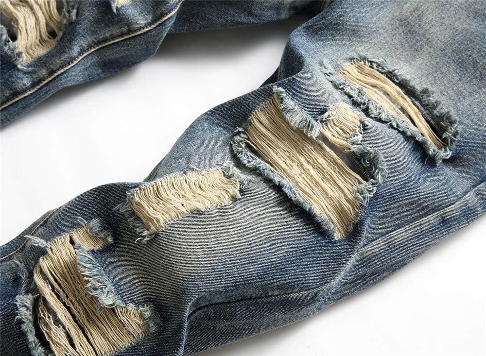 AITITIA Mens Ripped Regular Fit Jeans Statement
