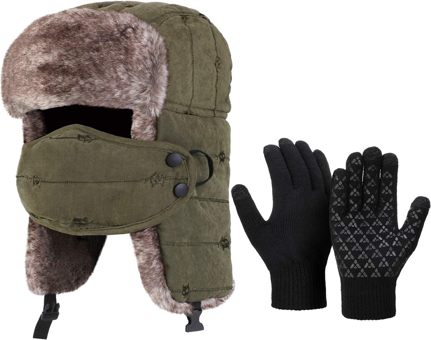 SATINIOR Winter Trapper Hat Gloves for Men