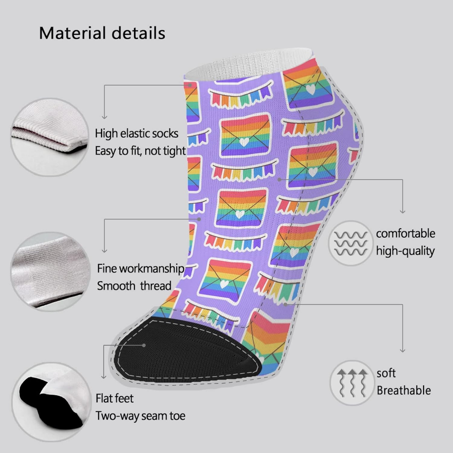 Rainbow LGBTQ Boys Ankle Socks Fashionable