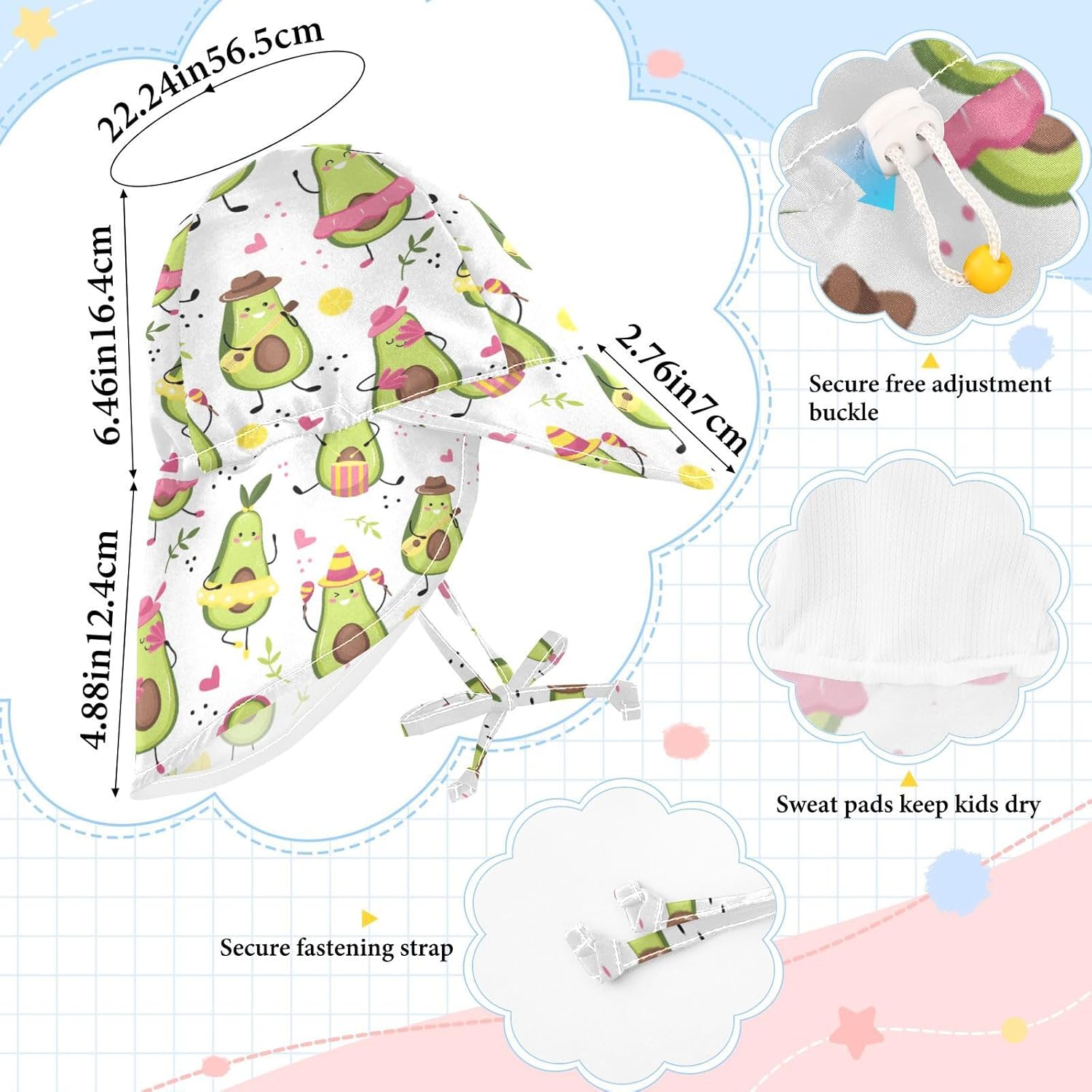 Cute Toddler Beach Bucket Hat with Funny Music Avocado Print