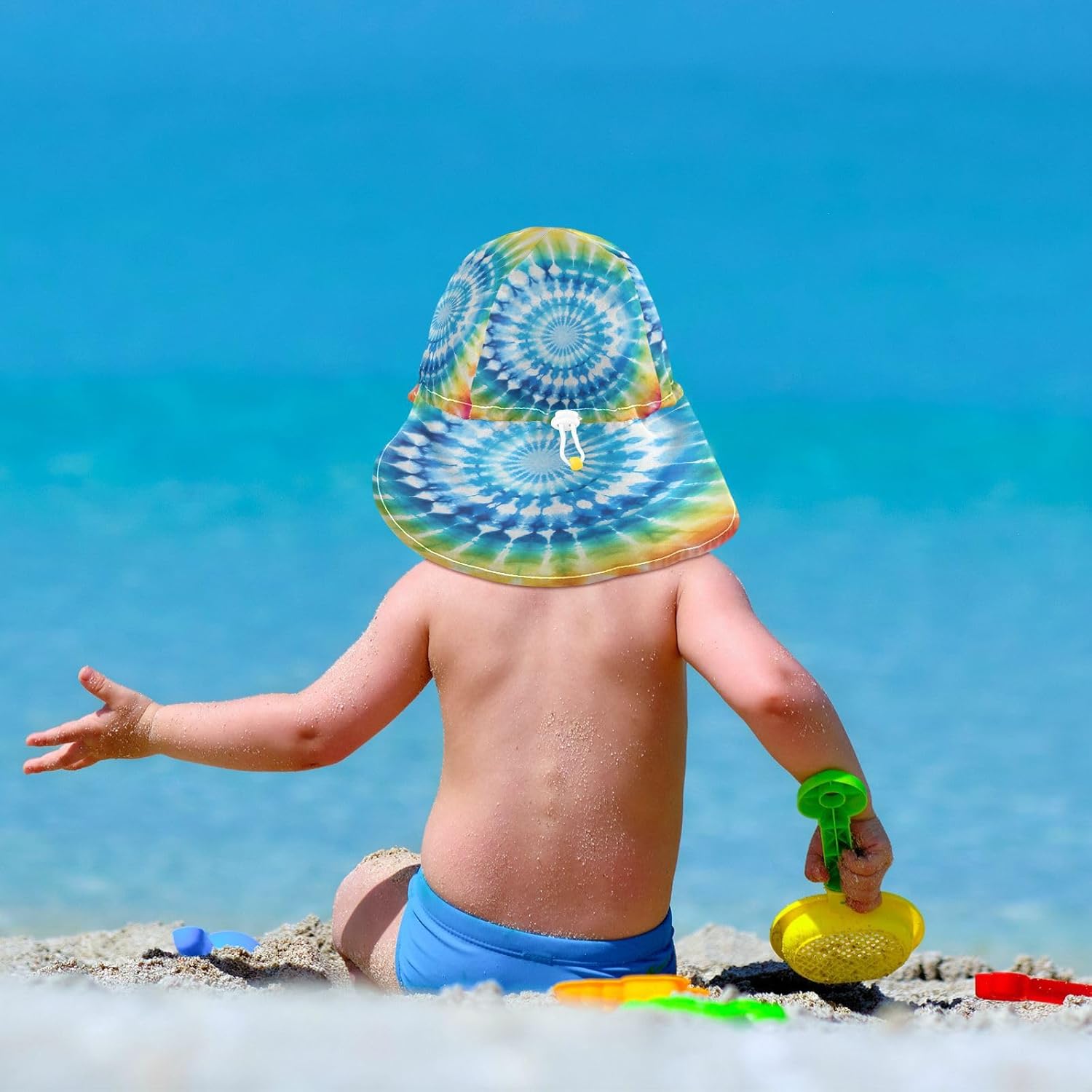 Adjustable Rainbow Tie Dye Baby Sun Hat UPF 50
