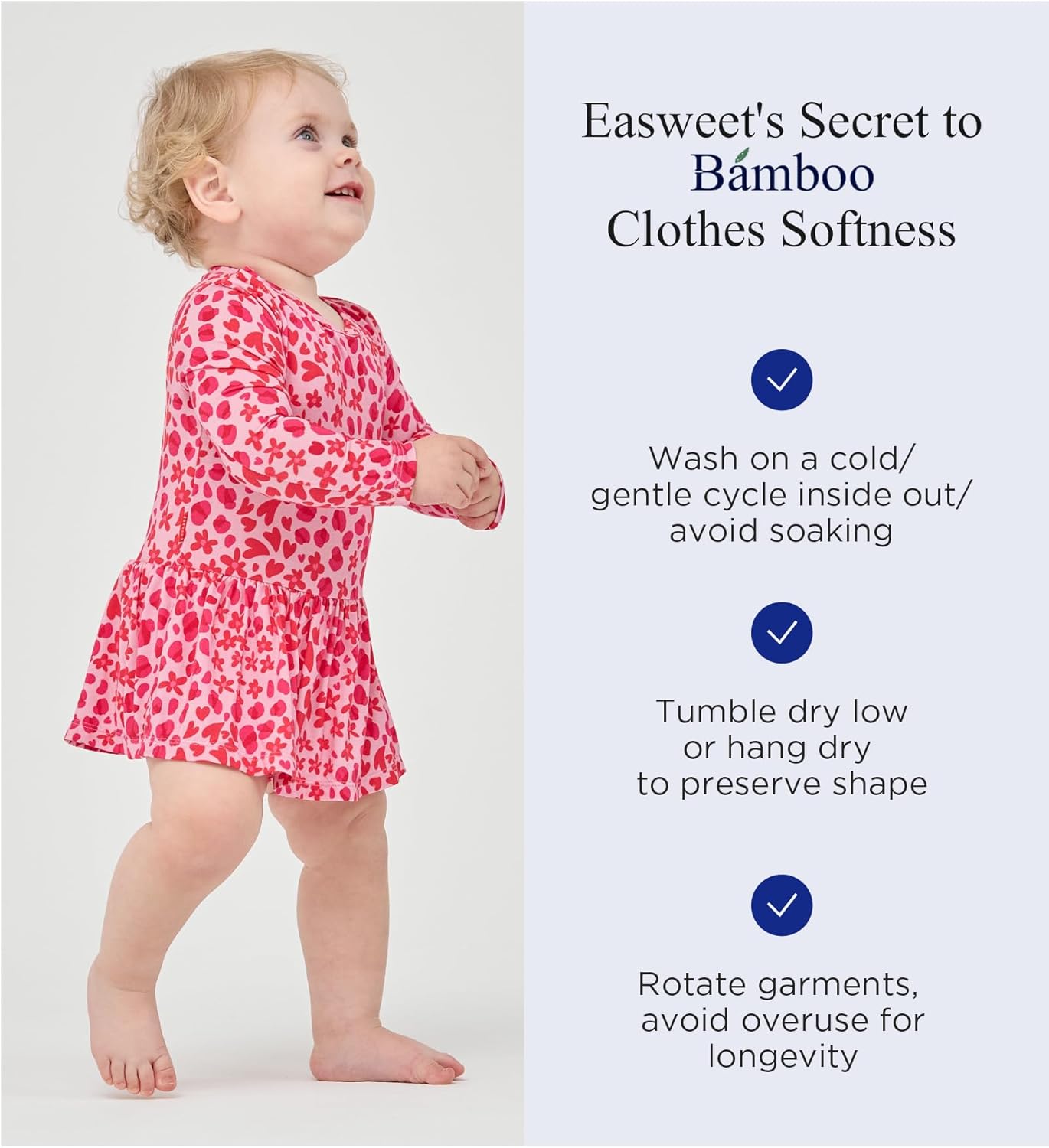 EASWEET Baby Girl Bodysuit Dress - Bamboo Viscose Long Sleeve Romper for Infants