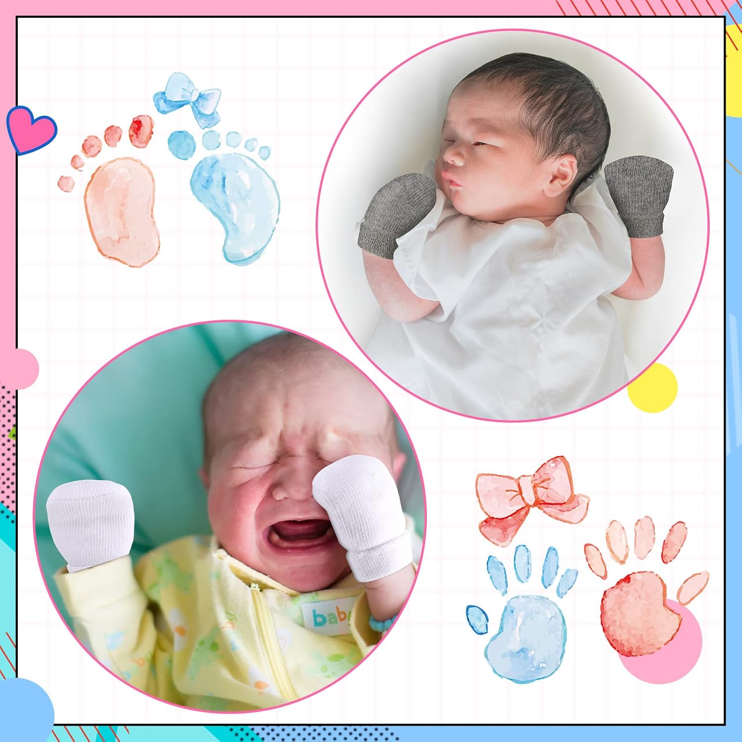 Eurzom 12-Pair Baby Mittens for Premie Boys Girls