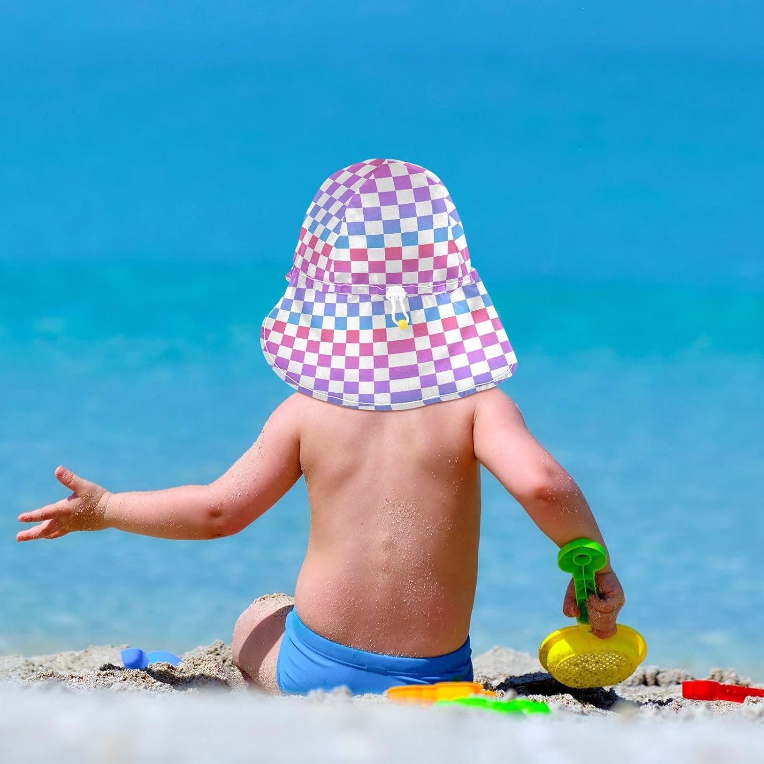 Gradient Red Blue Checkered Plaid Toddler Hat