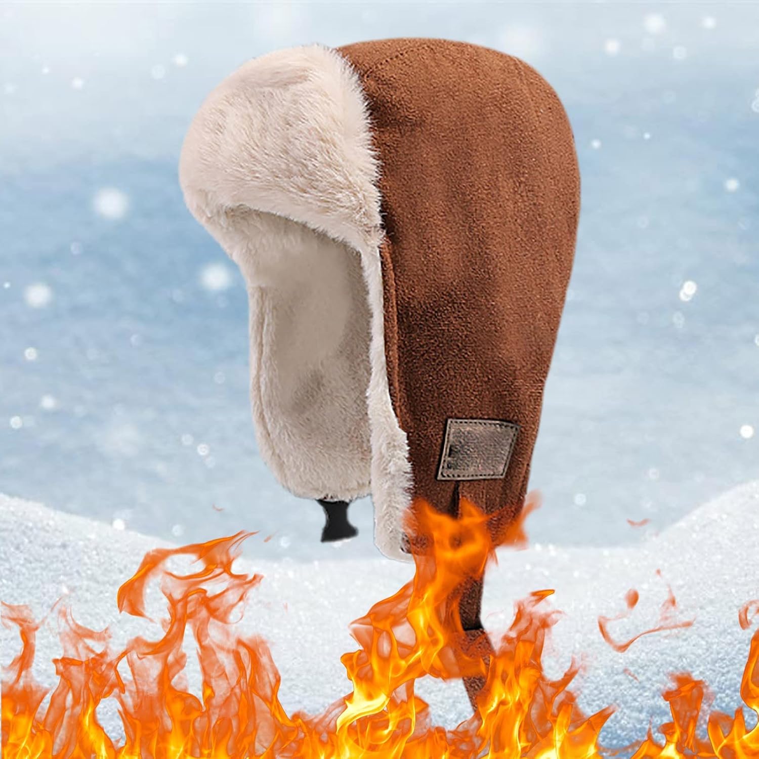 Winter Trapper Hat with Glasses 4-in-1 Windproof Fleece Cap