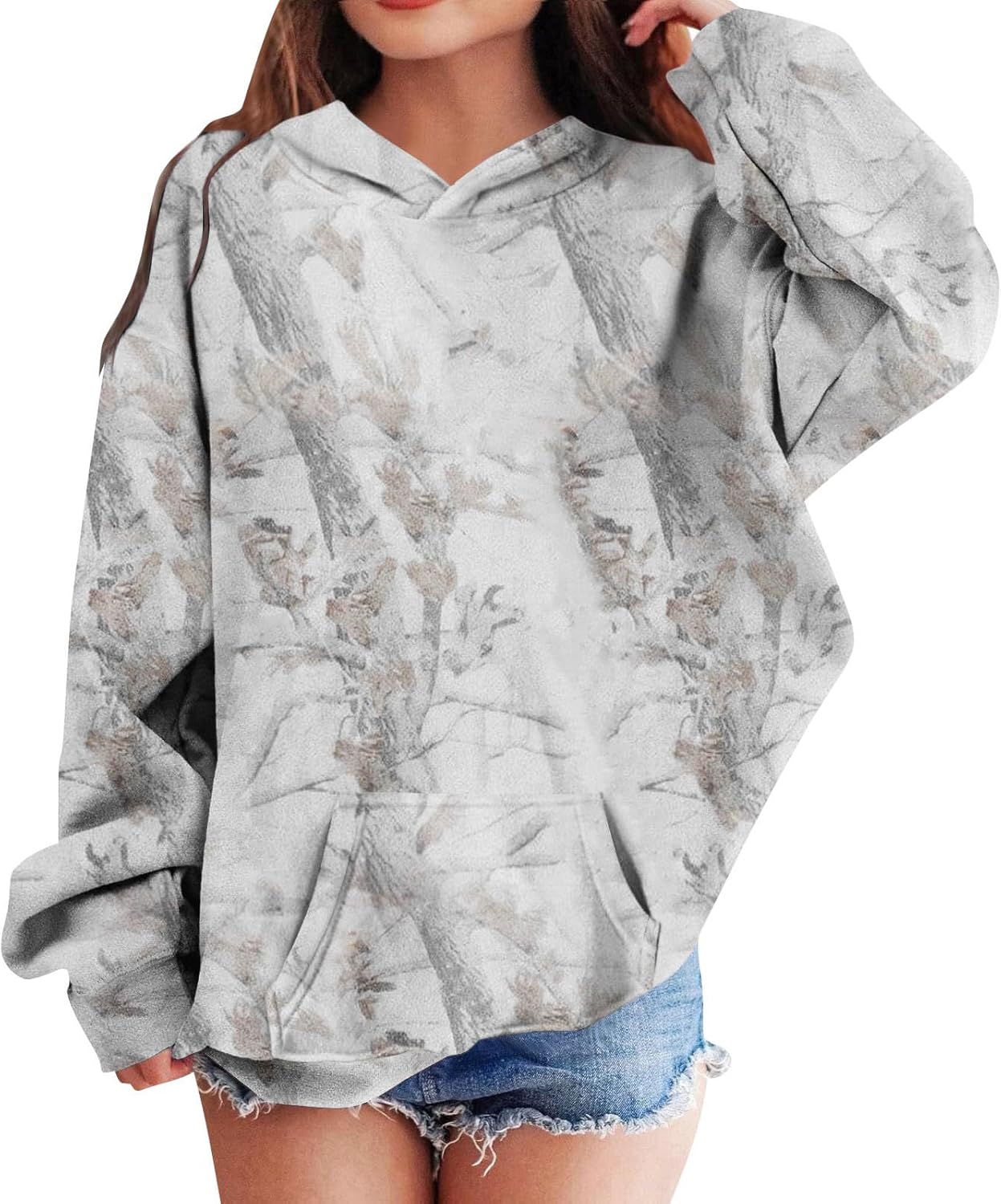 Camo Hoodie Kids Boys Girls Maple Leaf Print Oversized Fleece