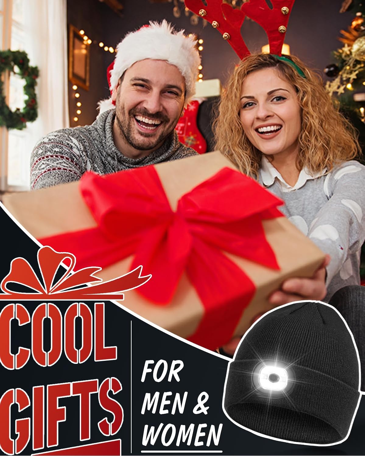 Beanie Headlamp - Dad Gift for Men Rechargeable Hands-Free Winter Lights
